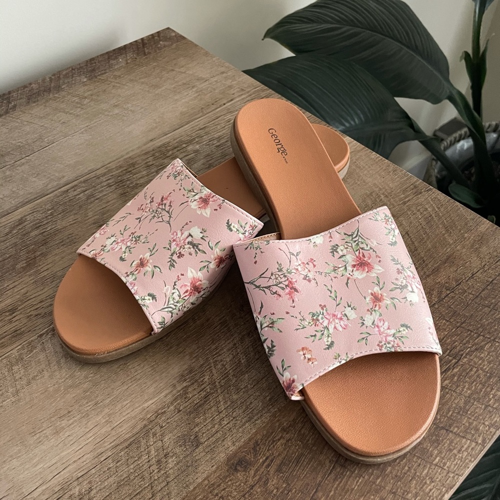 Corkys Pink Floral Slide Sandals